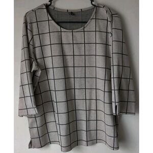 Laura Torelli Sweater Beige/Gray with Black Stripes 3/4 Sleeve Round Neck Size L